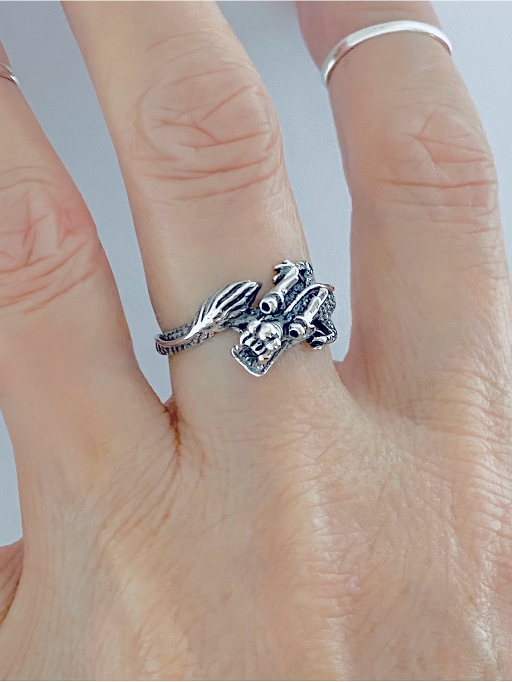925 Sterling Silver Unisex Dragon Ring, Spirit Animal Silver Rings, Serpent Ring